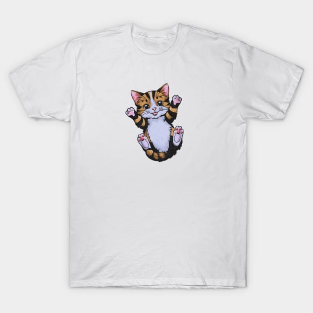 a brown, black, and white cat T-Shirt by bashiro